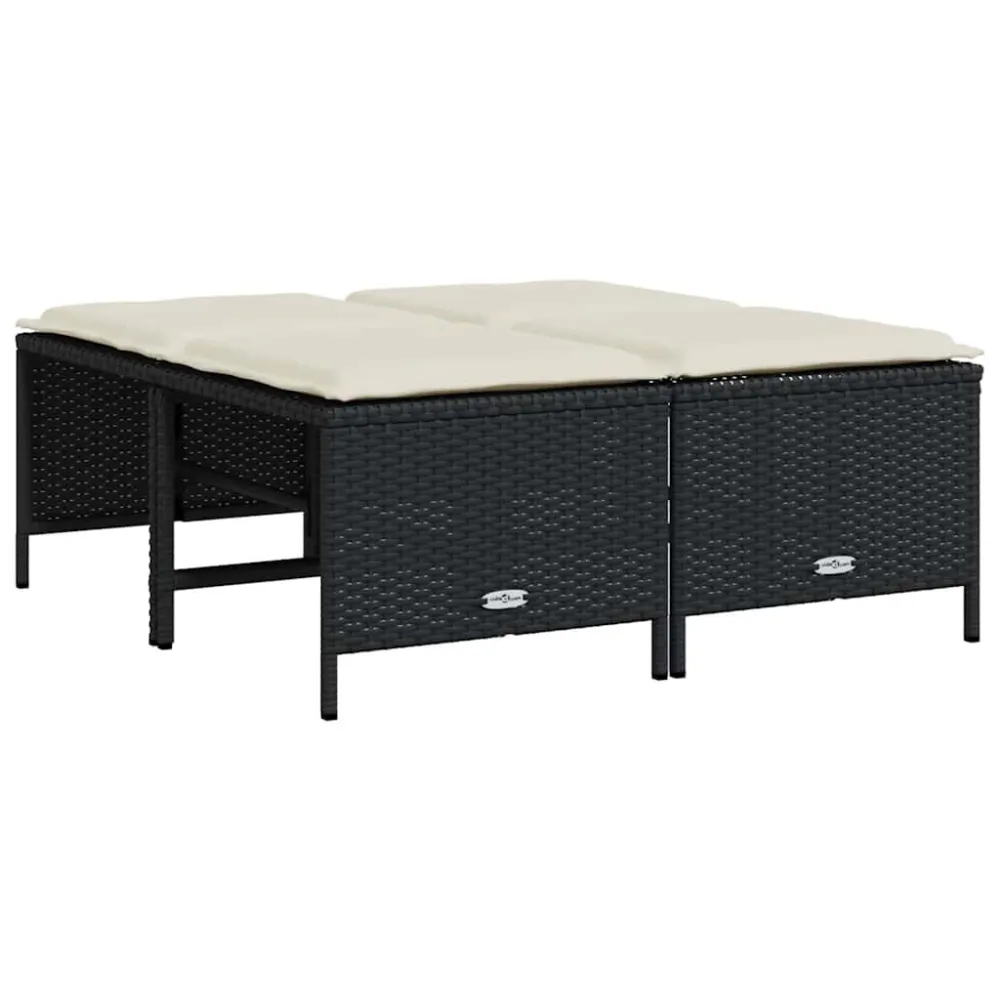 Bancos de jardim com almofadões 4 pcs vime PE preto | Montagem Fácil e Rápida