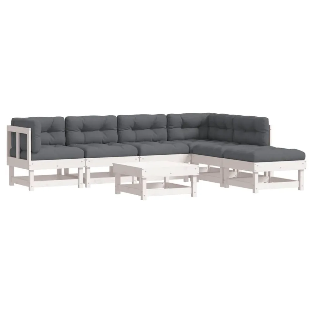 Cadeira de Balanço 7pcs conjunto lounge jardim com almofadões madeira maciç branco
