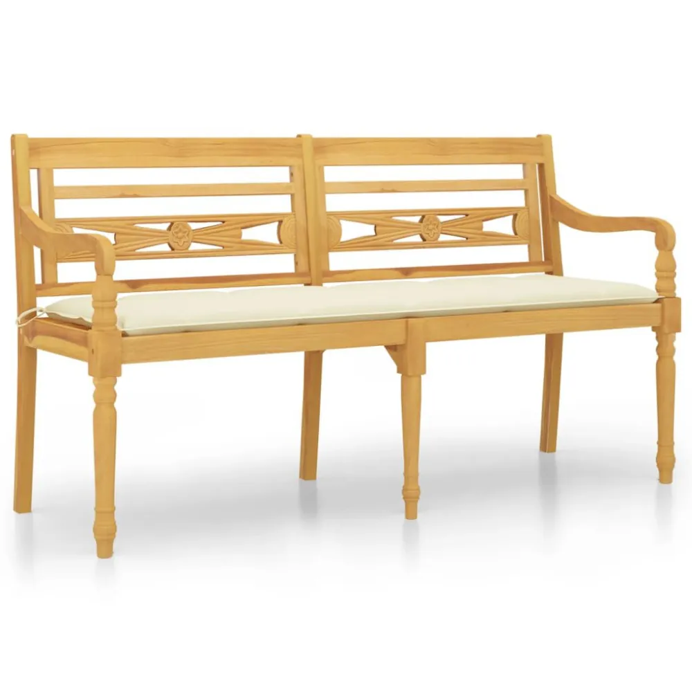 Cadeira de Balanço Banco Batavia com almofadão cor creme 150 cm madeira de teca maciç