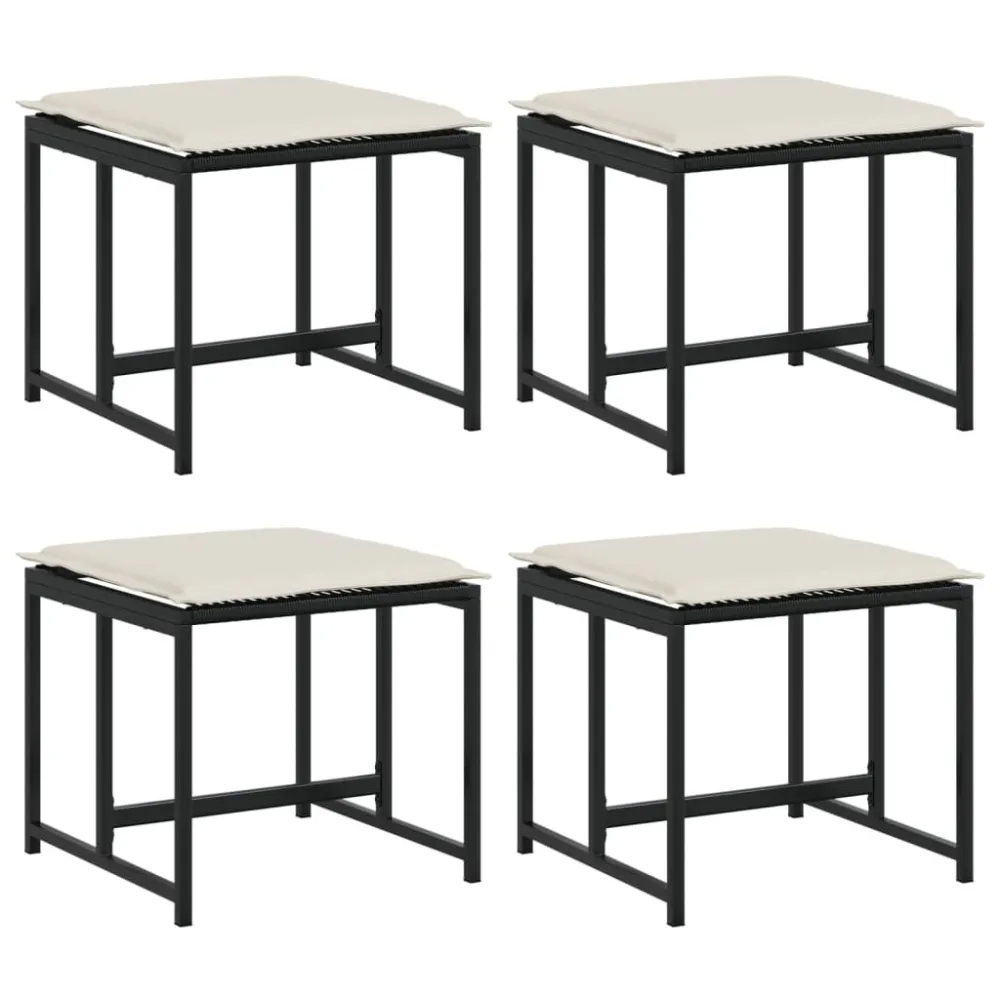 Cadeira de Balanço Bancos de jardim com almofadões 4 pcs vime PE preto