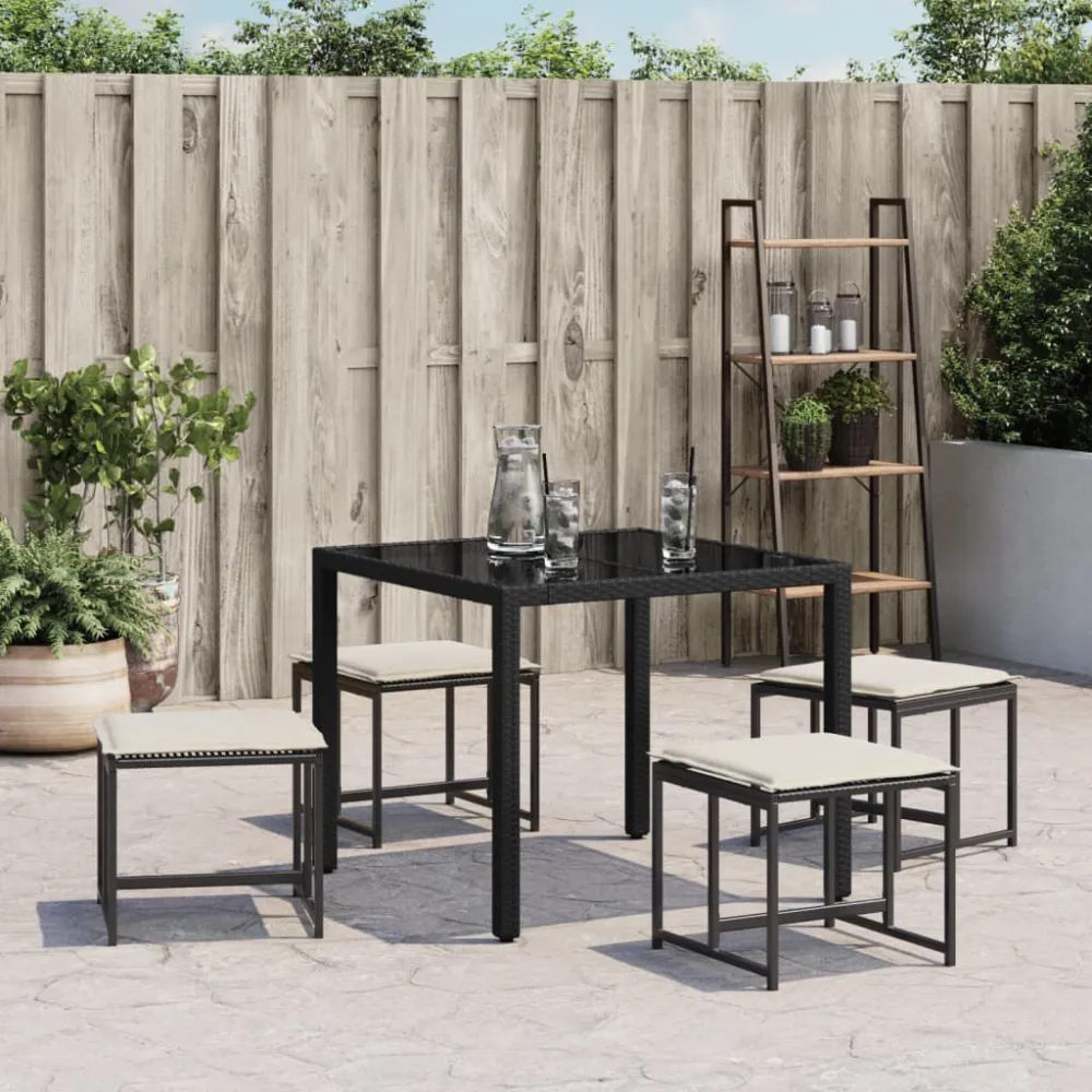 Cadeira de Balanço Bancos de jardim com almofadões 4 pcs vime PE preto