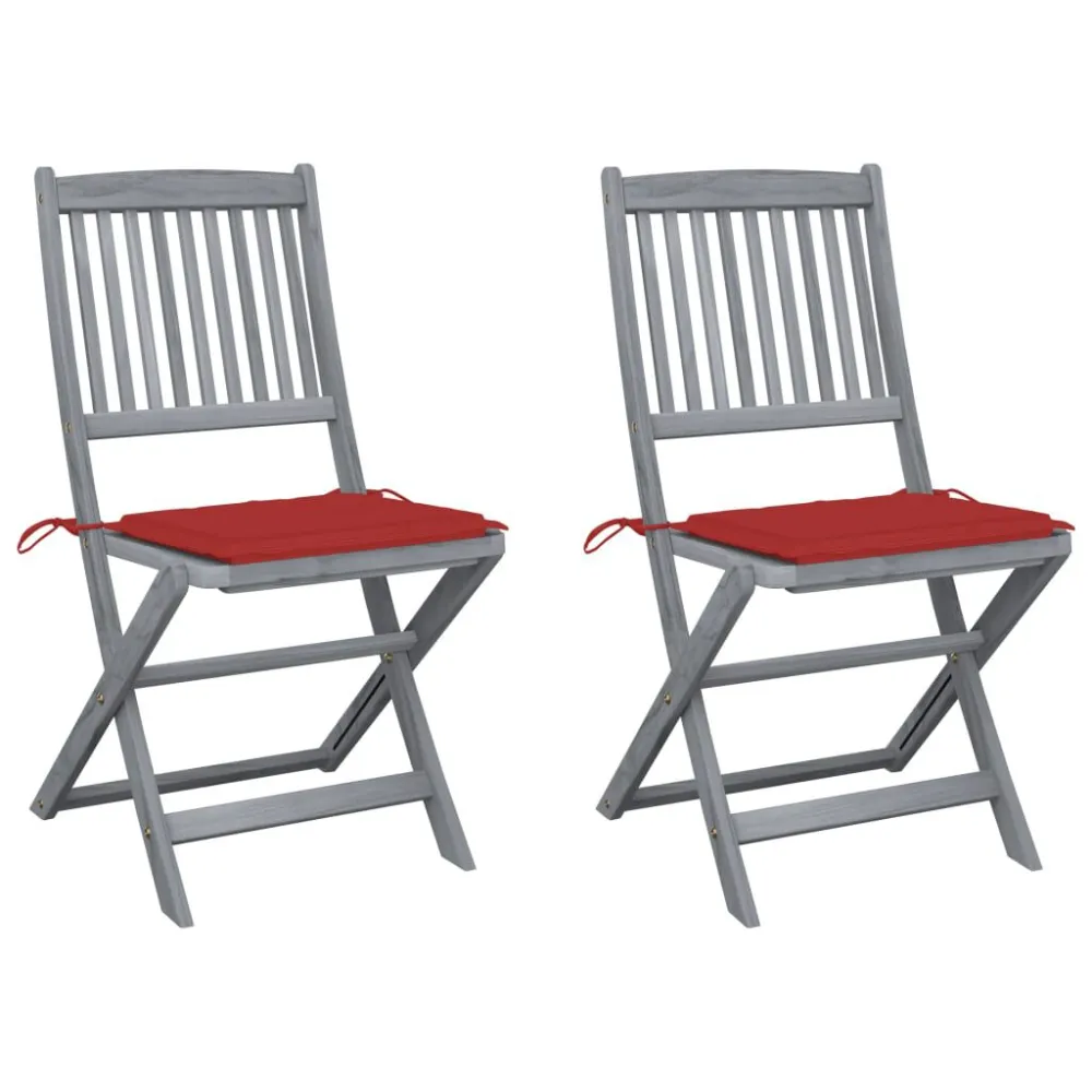 Cadeira de Balanço Cadeiras exterior dobráveis com almofadões 2 pcs acácia maciç