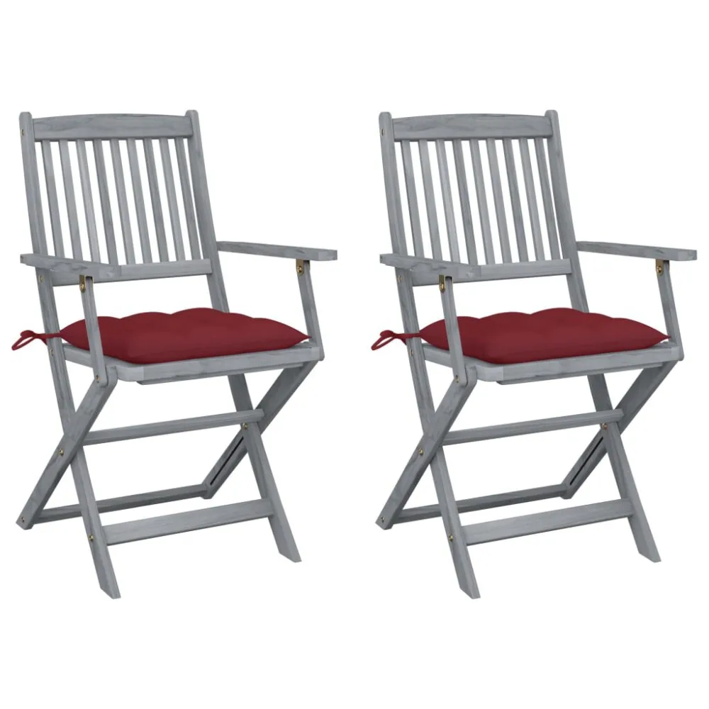Cadeira de Balanço Cadeiras exterior dobráveis com almofadões 2 pcs acácia maciç