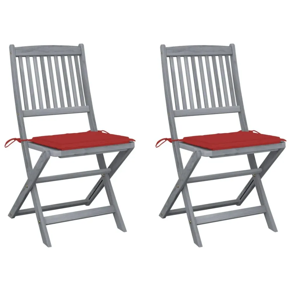 Cadeira de Balanço Cadeiras exterior dobráveis com almofadões 2 pcs acácia maciç