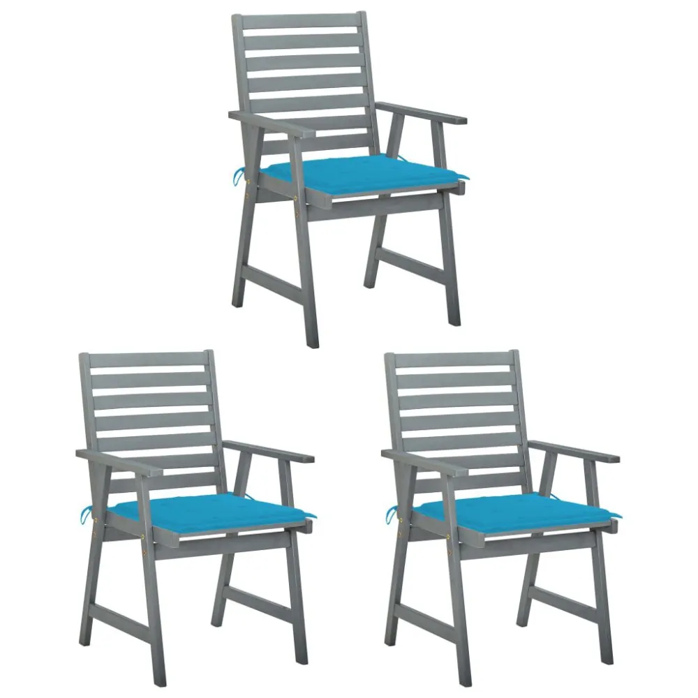 Cadeira de Balanço Cadeiras de jantar para jardim 3 pcs com almofadões acácia maciç