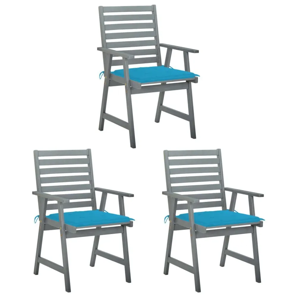 Cadeira de Balanço Cadeiras de jantar para jardim 3 pcs com almofadões acácia maciç