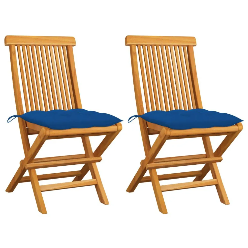 Cadeira de Balanço Cadeiras de jardim com almofadões azuis 2 pcs teca maciç