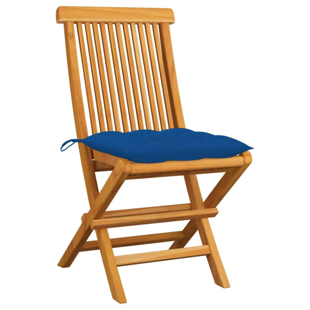 Cadeira de Balanço Cadeiras de jardim com almofadões azuis 2 pcs teca maciç