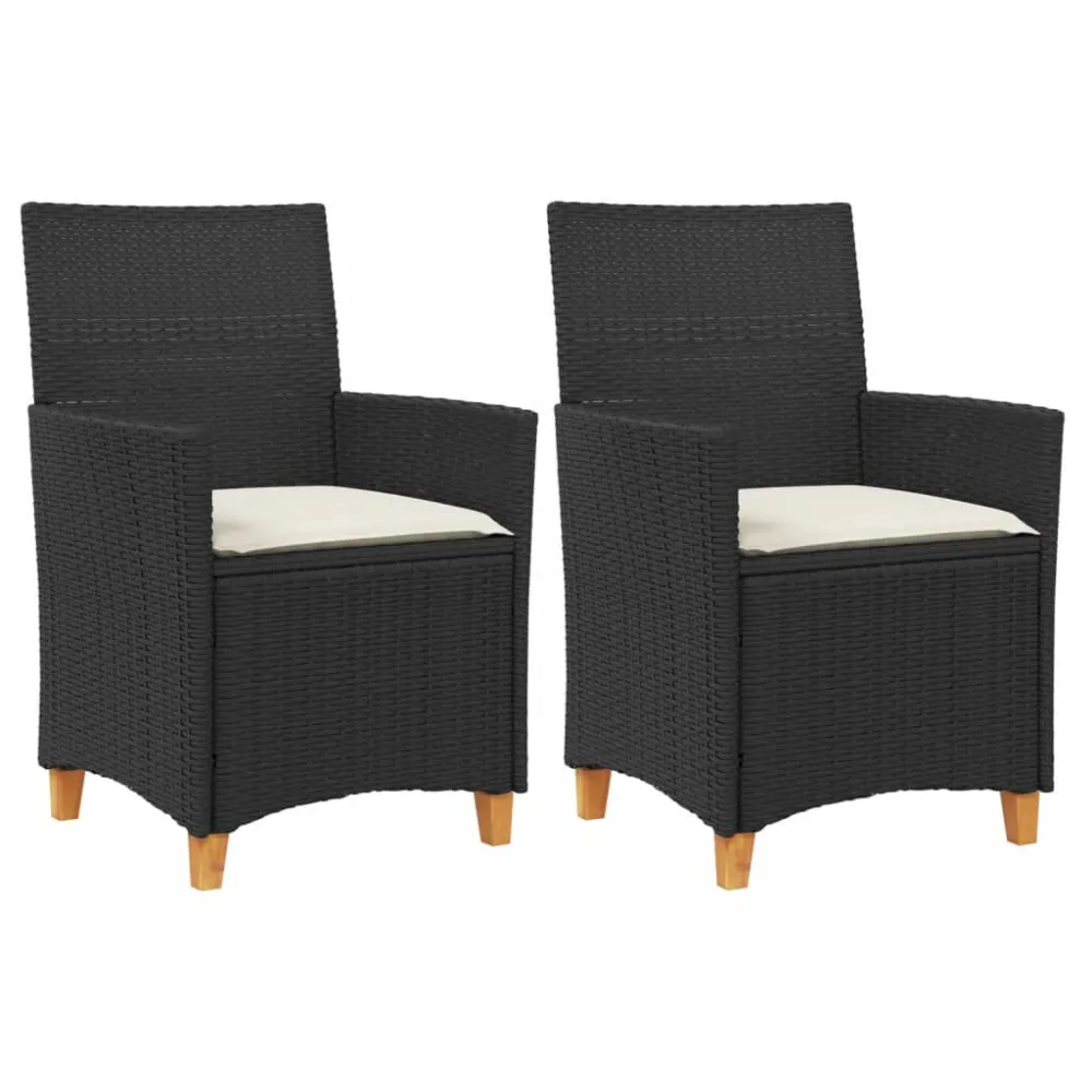 Cadeira de Balanço Cadeiras de jardim com almofadões 2 pcs vime PE/madeira preto