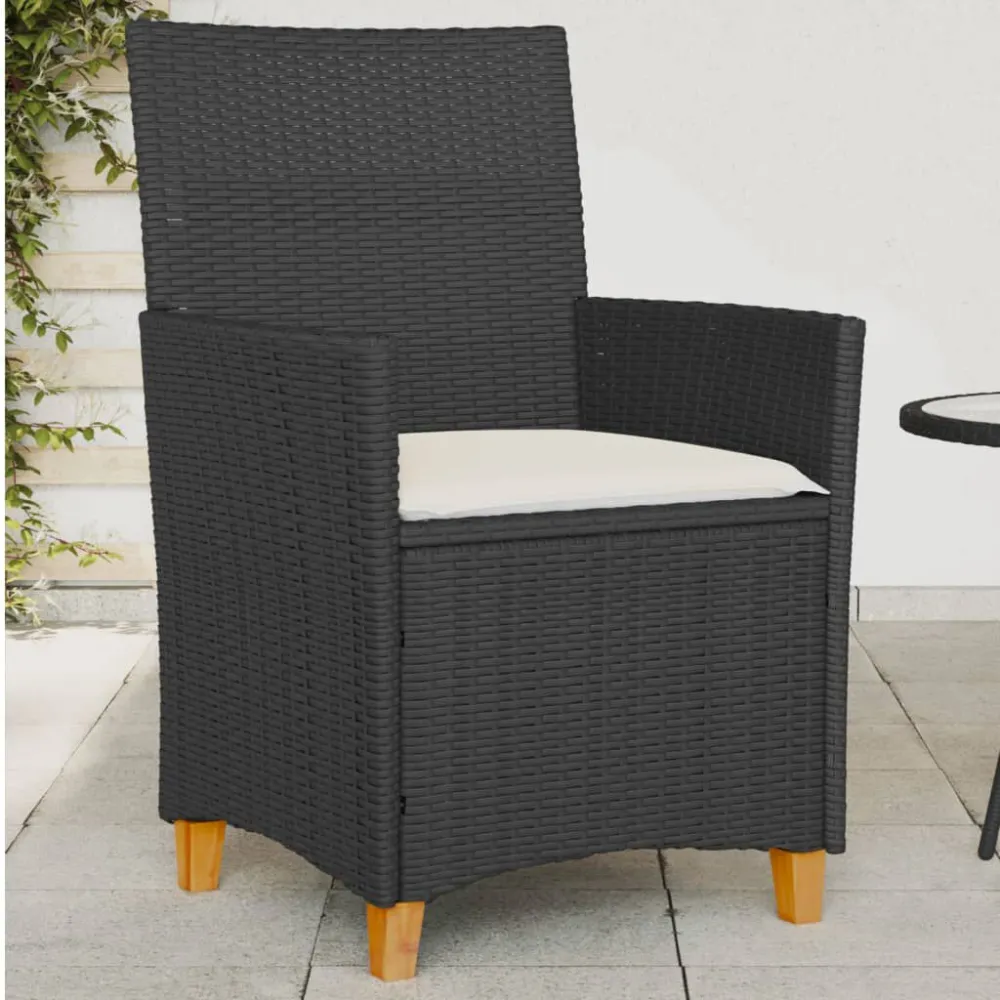 Cadeira de Balanço Cadeiras de jardim com almofadões 2 pcs vime PE/madeira preto