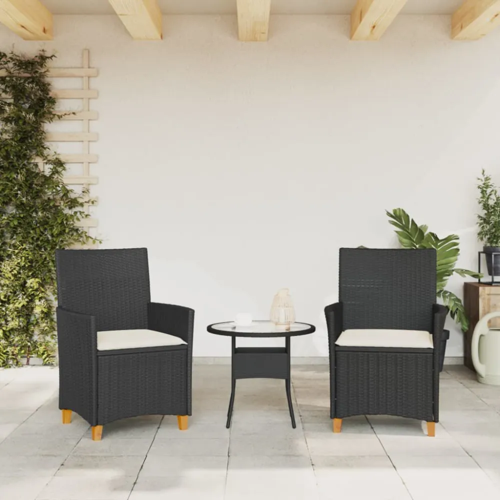 Cadeira de Balanço Cadeiras de jardim com almofadões 2 pcs vime PE/madeira preto