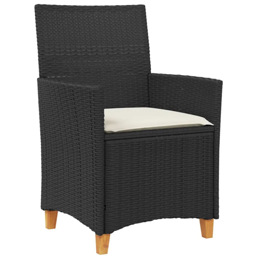 Cadeira de Balanço Cadeiras de jardim com almofadões 2 pcs vime PE/madeira preto