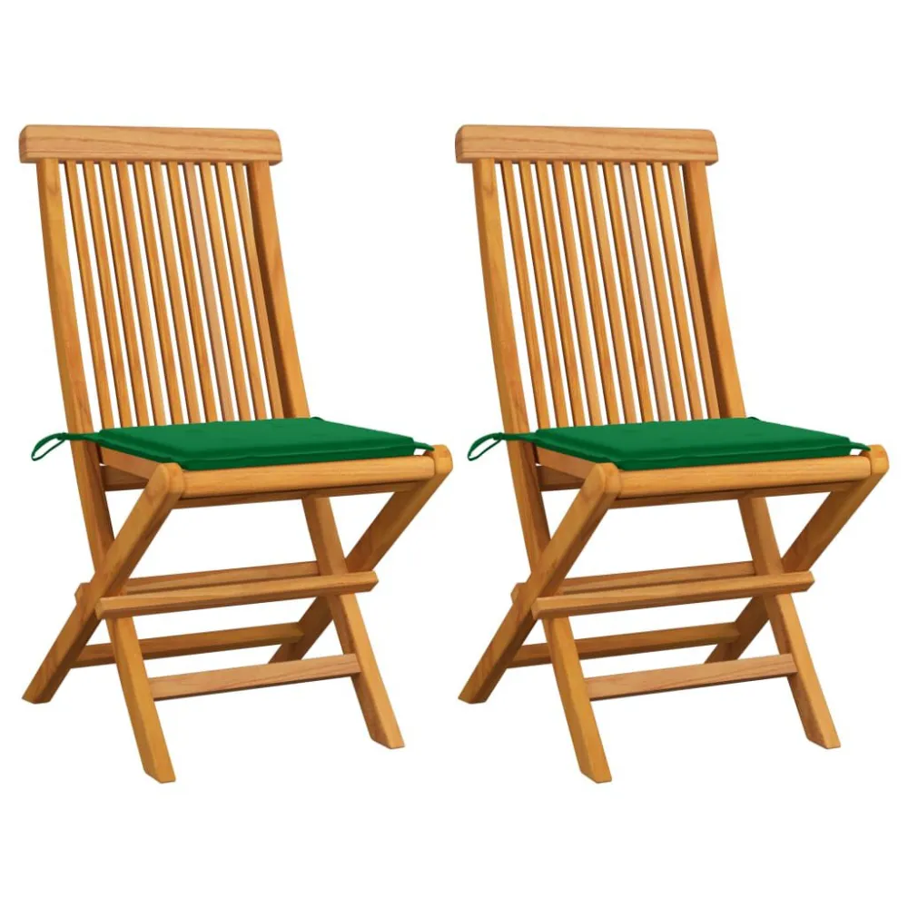 Cadeira de Balanço Cadeiras de jardim com almofadões verdes 2 pcs teca maciç