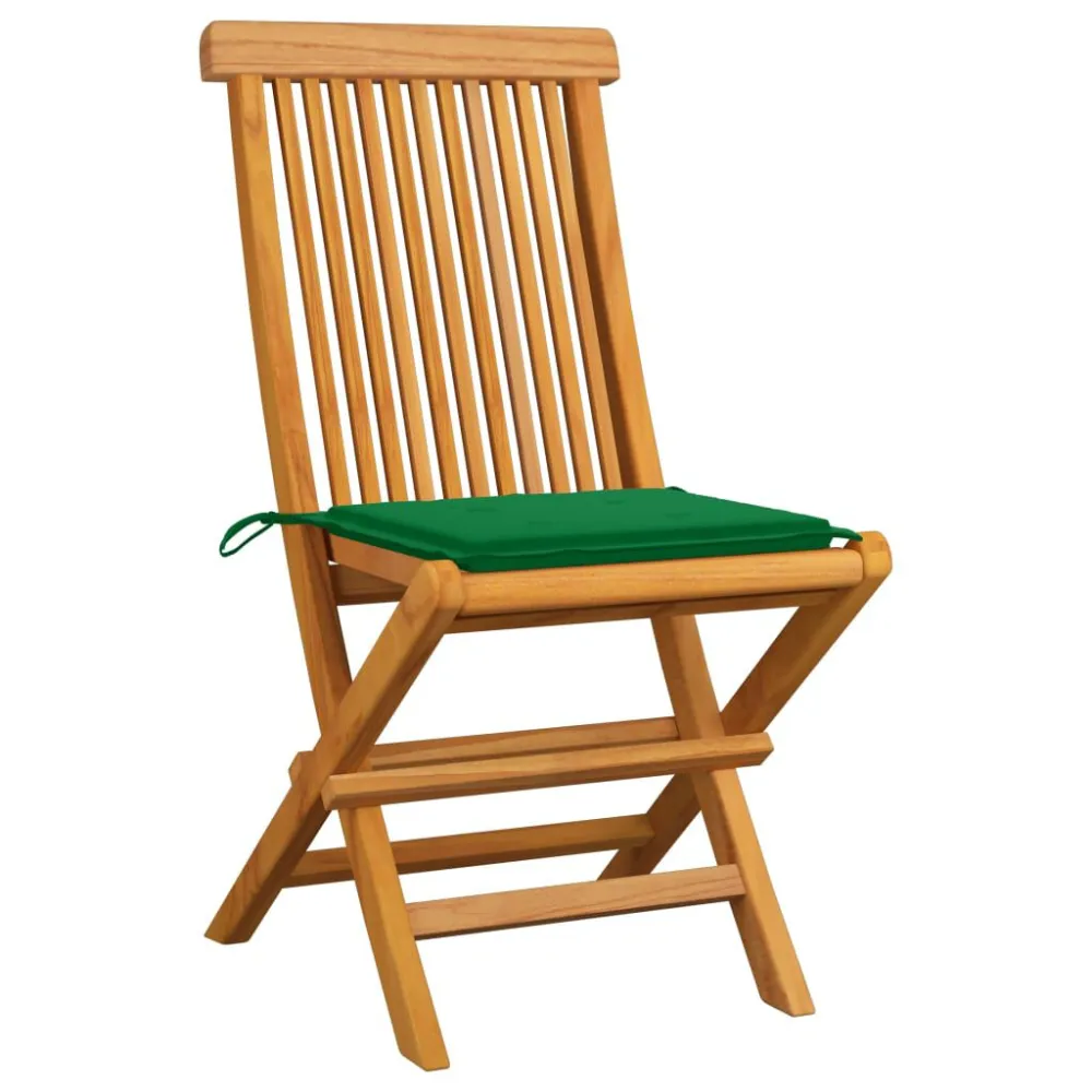 Cadeira de Balanço Cadeiras de jardim com almofadões verdes 2 pcs teca maciç