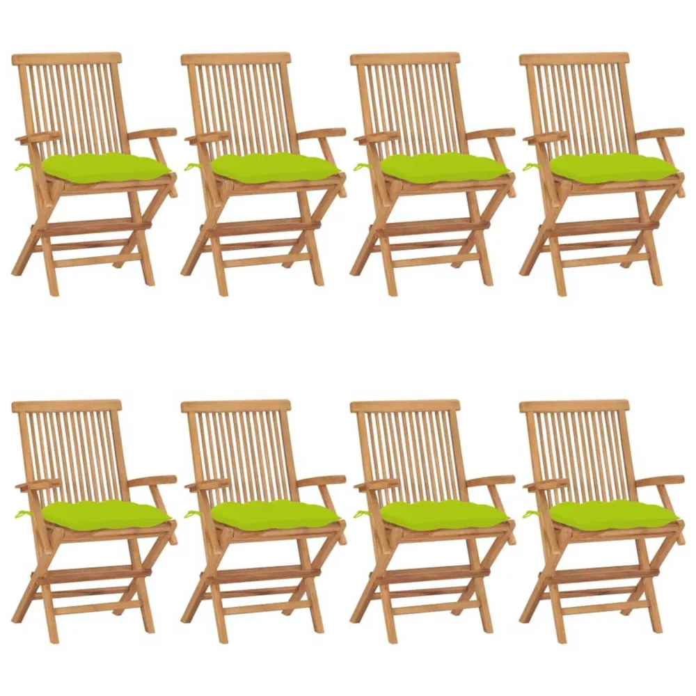 Cadeira de Balanço Cadeiras jardim com almofadões verde reluzente 8 pcs teca maciç