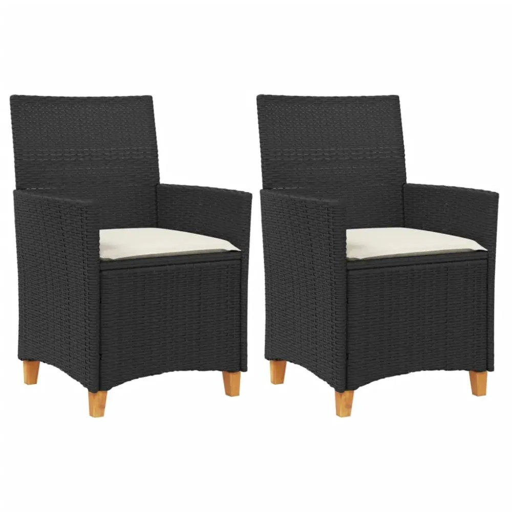 Cadeira de Balanço Cadeiras de jardim com almofadões 2 pcs vime PE/madeira preto