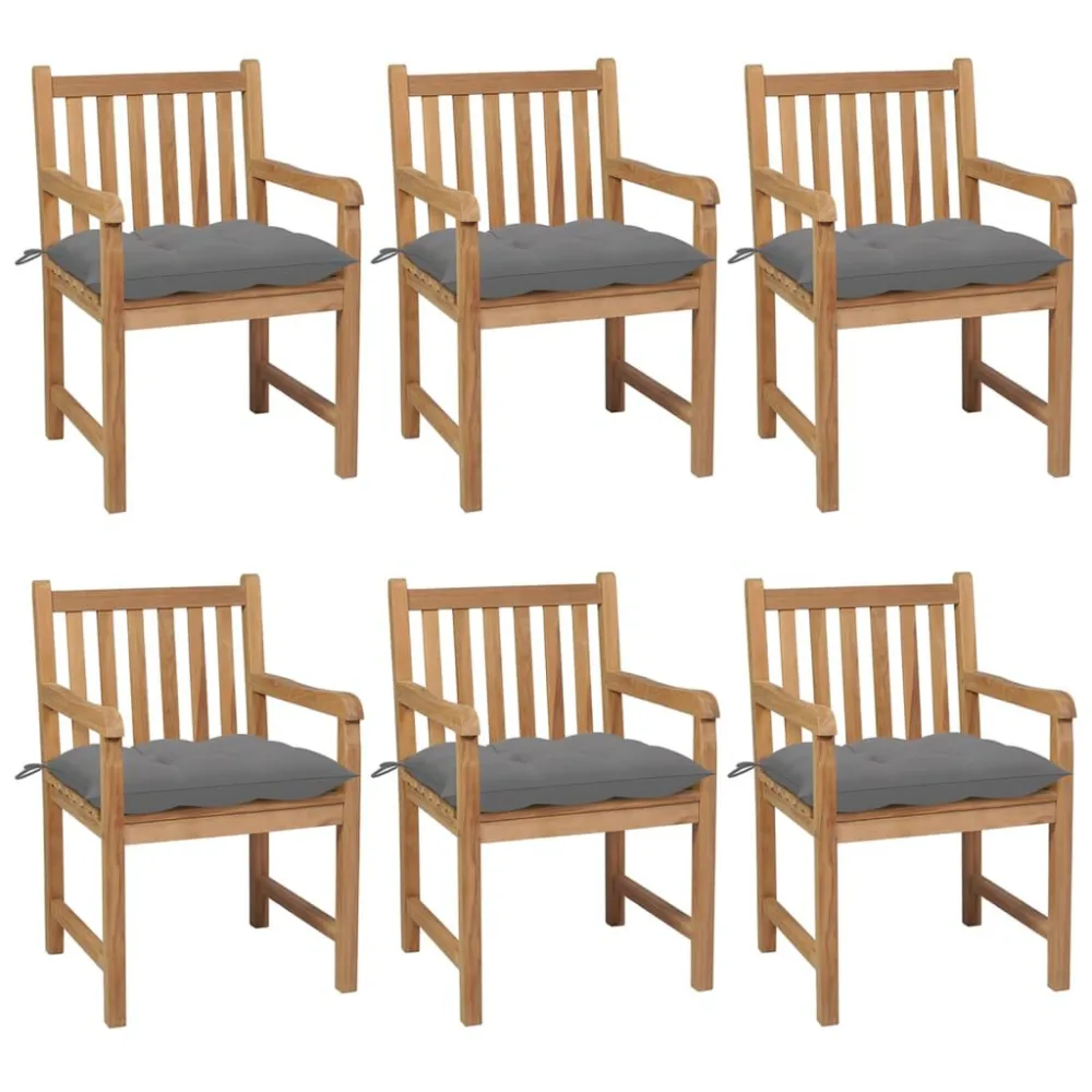 Cadeira de Balanço Cadeiras de jardim com almofadões cinzentos 6 pcs teca maciç