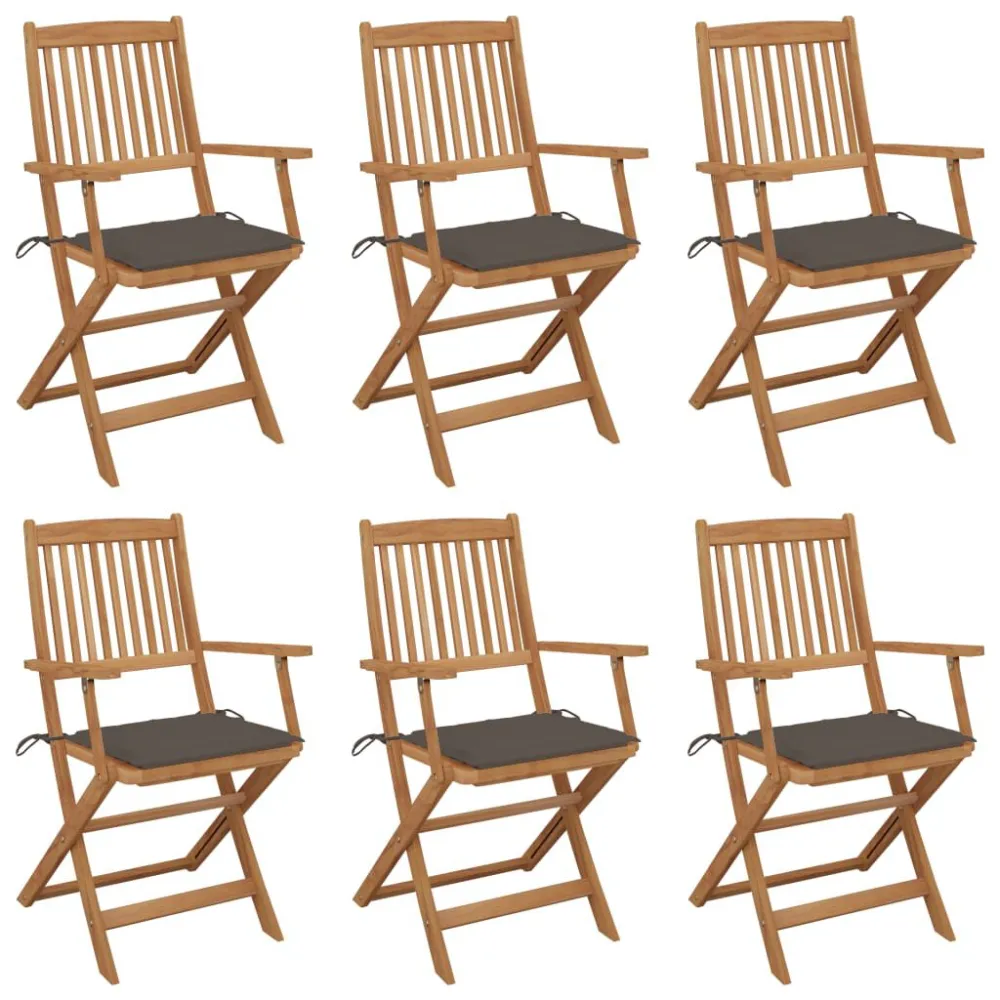 Cadeira de Balanço Cadeiras de jardim dobráveis com almofadões 6 pcs acácia maciç