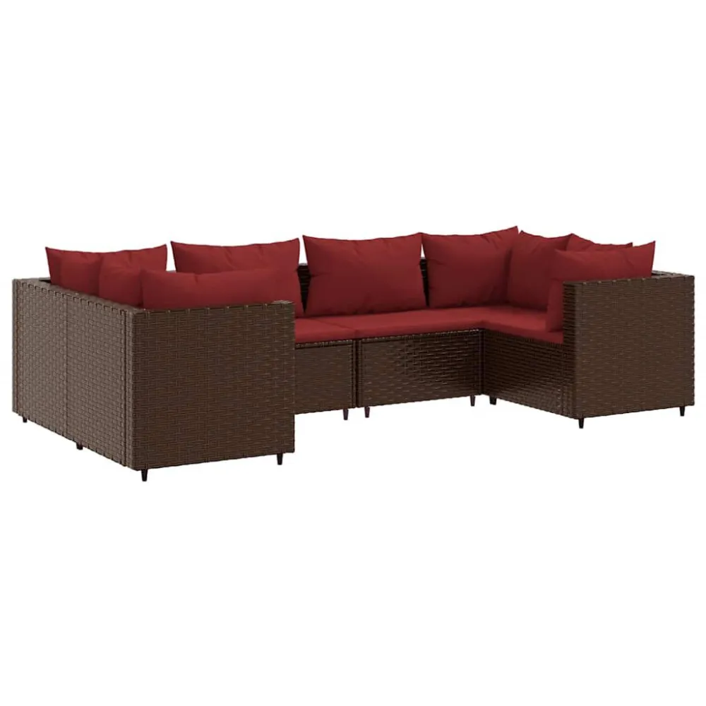 Cadeira de Balanço 6 pcs conj. lounge jardim com almofadões 6 pcs vime PE castanho