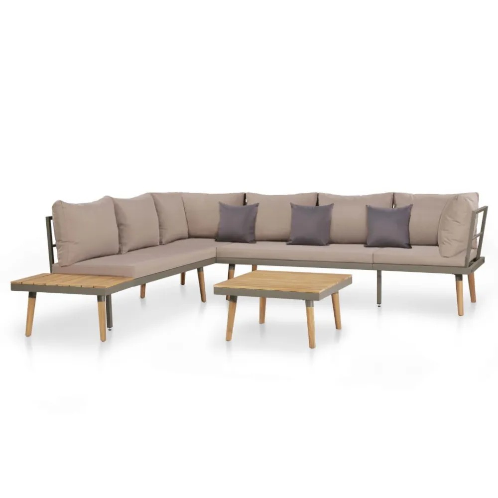 Cadeira de Balanço 4 pcs conj. lounge jardim com almofadões acácia maciç castanho