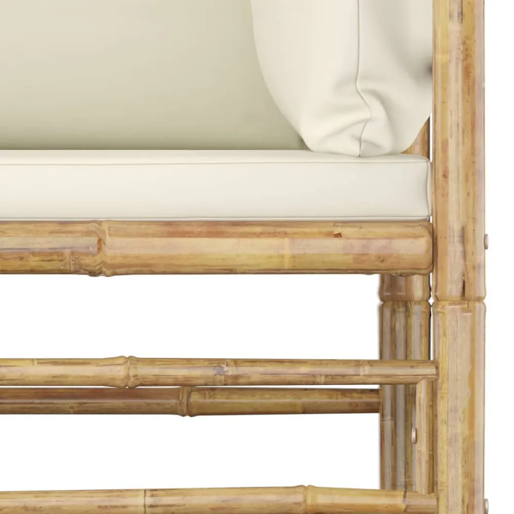 Cadeira de Balanço 7 pcs conj. lounge para jardim em bambu com almofadões branco nata