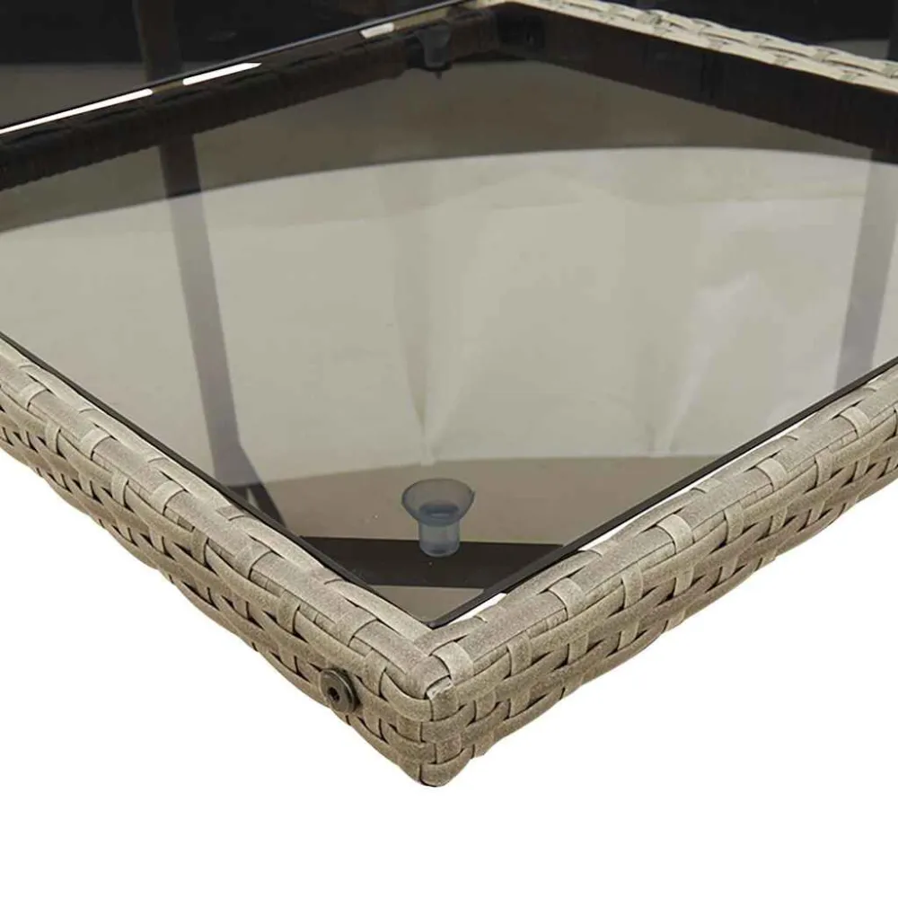 Cadeira de Balanço 15 pcs conjunto jantar para jardim com almofadões vime PE cinzento