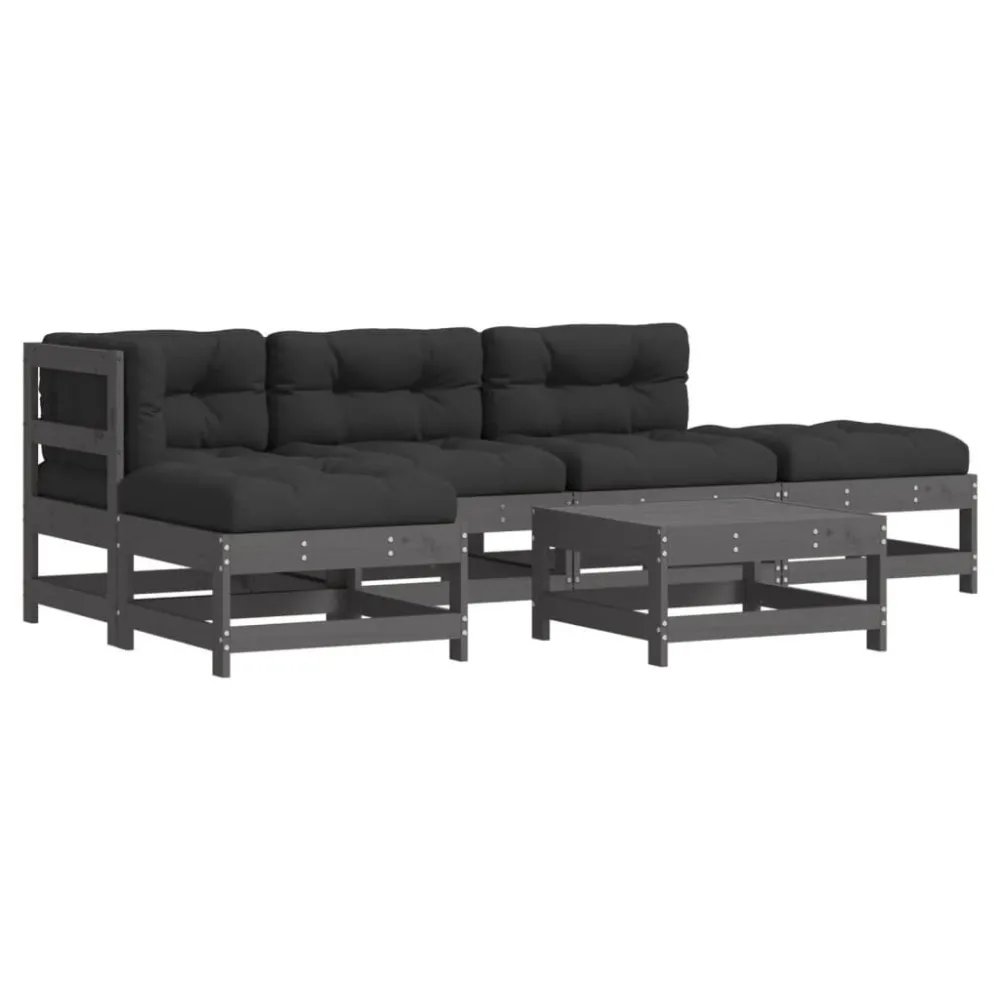 Cadeira de Balanço 6 pcs conjunto lounge jardim com almofadões madeira maciç cinza