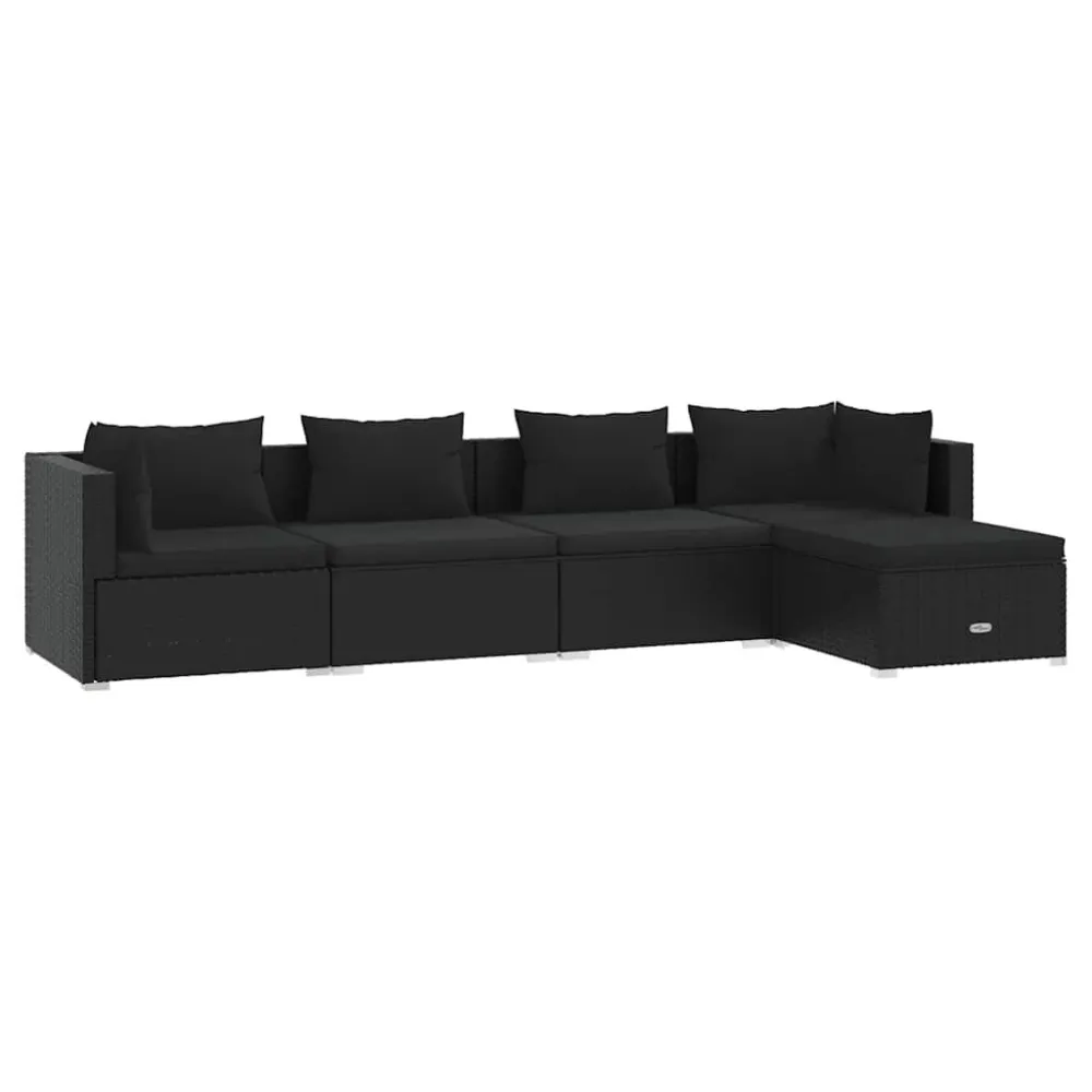 Cadeira de Balanço 5 pcs conjunto lounge de jardim com almofadões vime PE preto