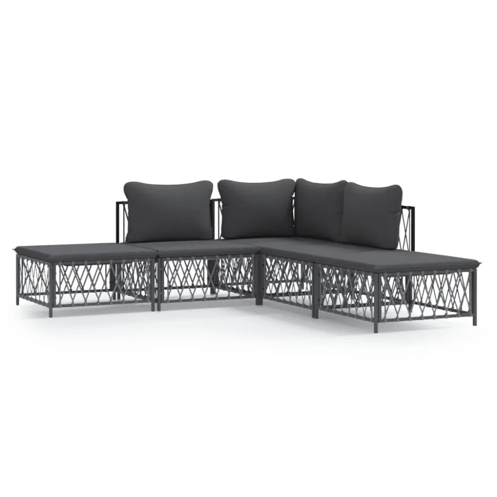 Cadeira de Balanço 5 pcs conjunto lounge de jardim com almofadões ço antracite