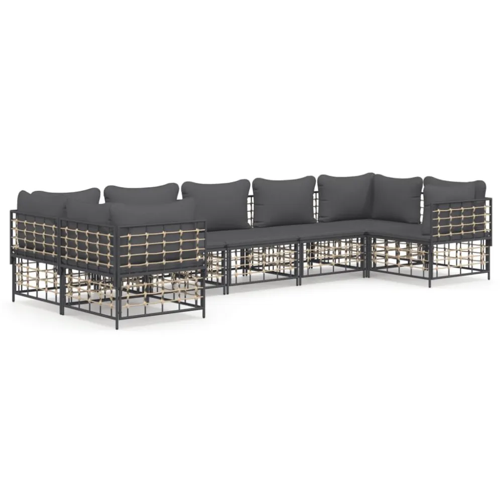Cadeira de Balanço 7 pcs conjunto lounge de jardim com almofadões vime PE antracite