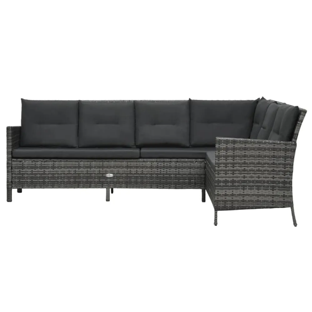 Cadeira de Balanço 4 pcs conjunto lounge de jardim com almofadões vime PE cinzento