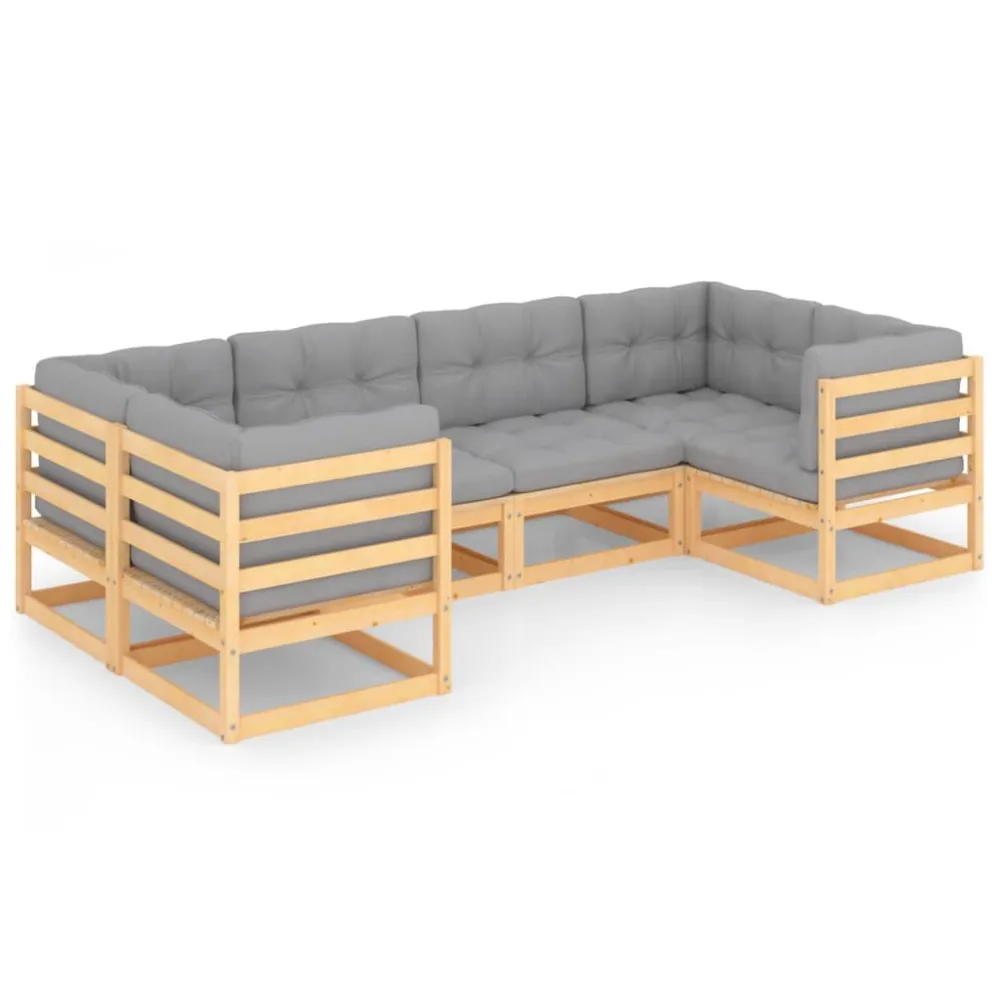 Cadeira de Balanço 6 pcs conjunto lounge de jardim com almofadões pinho maciço