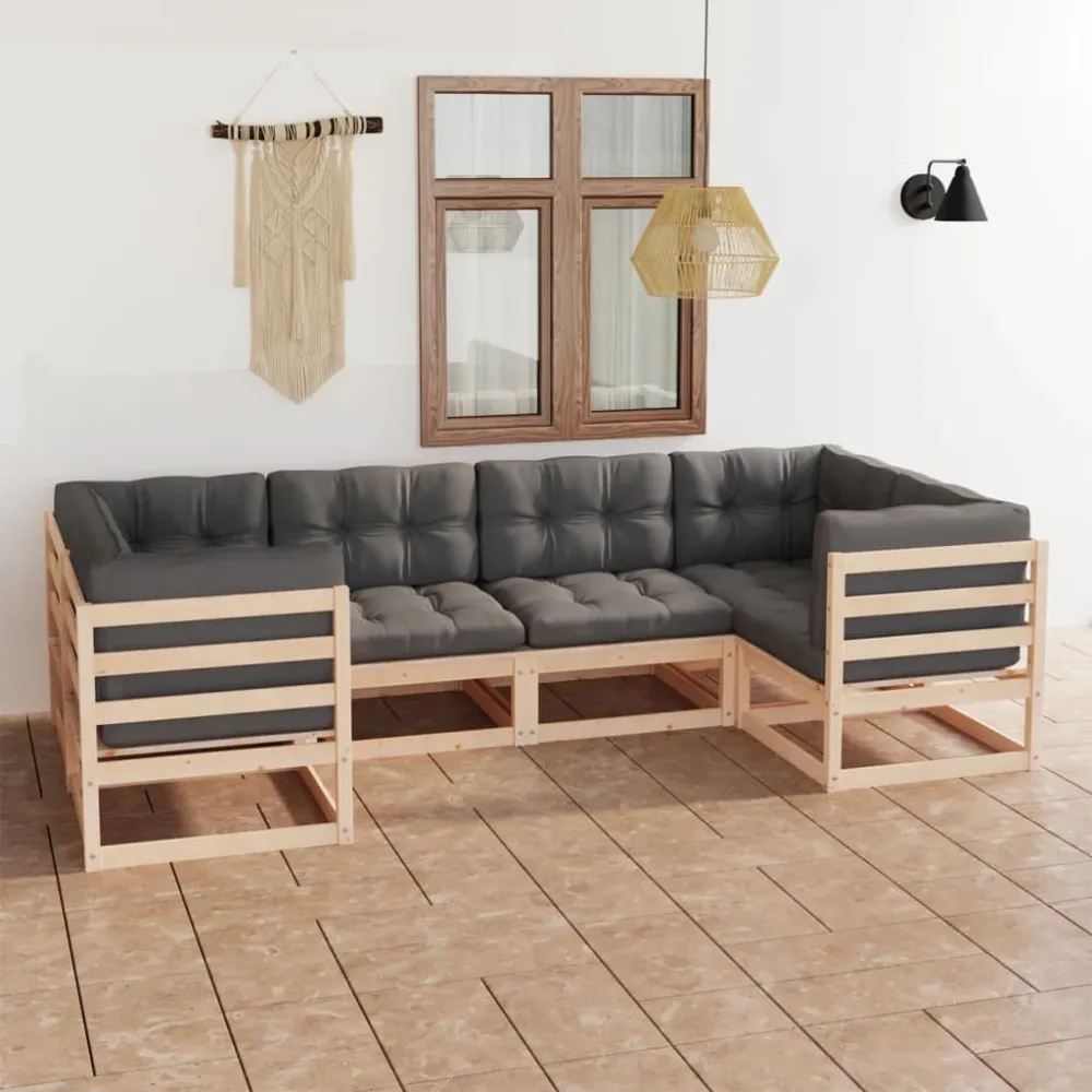 Cadeira de Balanço 6 pcs conjunto lounge de jardim com almofadões pinho maciço
