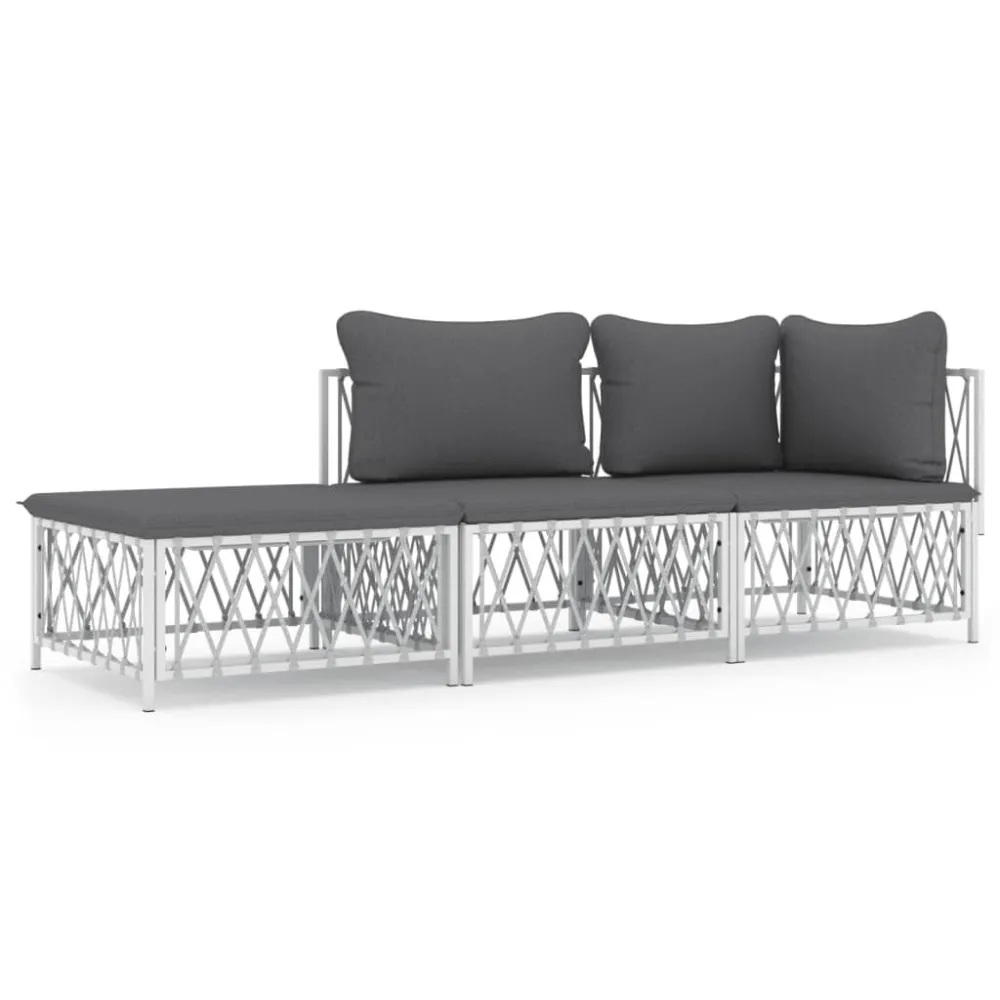 Cadeira de Balanço 3 pcs conjunto lounge de jardim com almofadões ço branco