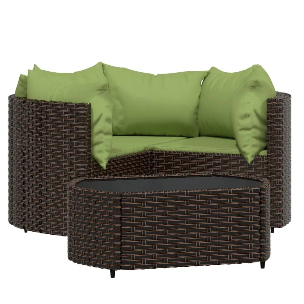 Cadeira de Balanço 4 pcs conjunto lounge jardim com almofadões vime PE castanho