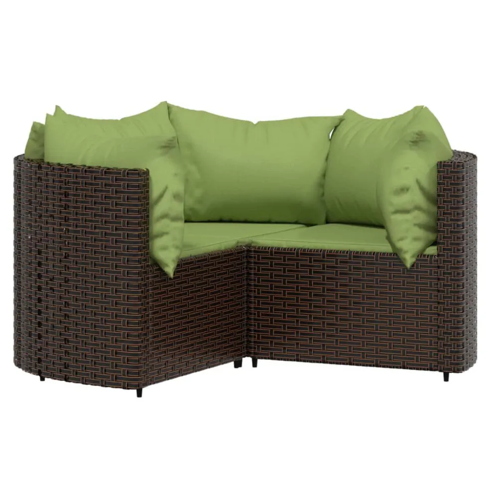 Cadeira de Balanço 4 pcs conjunto lounge jardim com almofadões vime PE castanho