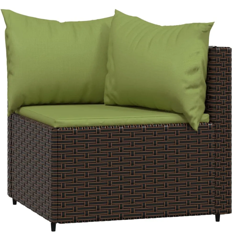 Cadeira de Balanço 4 pcs conjunto lounge jardim com almofadões vime PE castanho