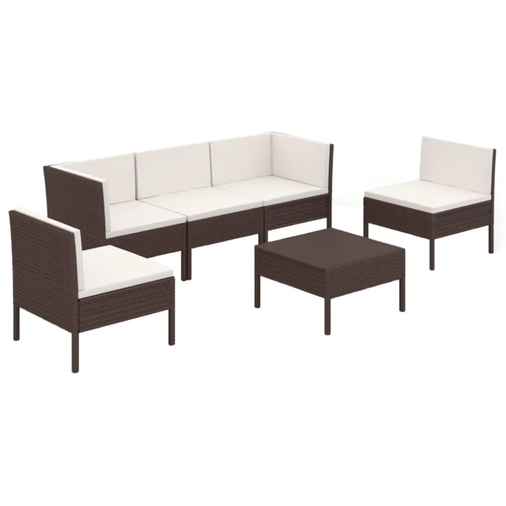 Cadeira de Balanço 6 pcs conjunto lounge jardim com almofadões vime PE castanho