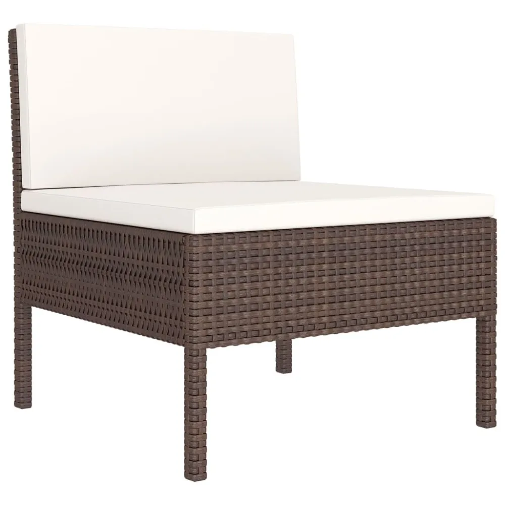 Cadeira de Balanço 6 pcs conjunto lounge jardim com almofadões vime PE castanho