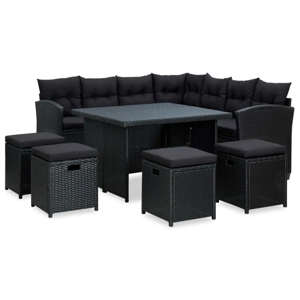 Cadeira de Balanço 6 pcs conjunto lounge de jardim com almofadões vime PE preto