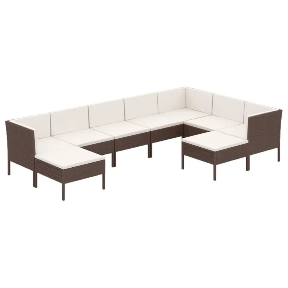 Cadeira de Balanço 9 pcs conjunto lounge jardim com almofadões vime PE castanho