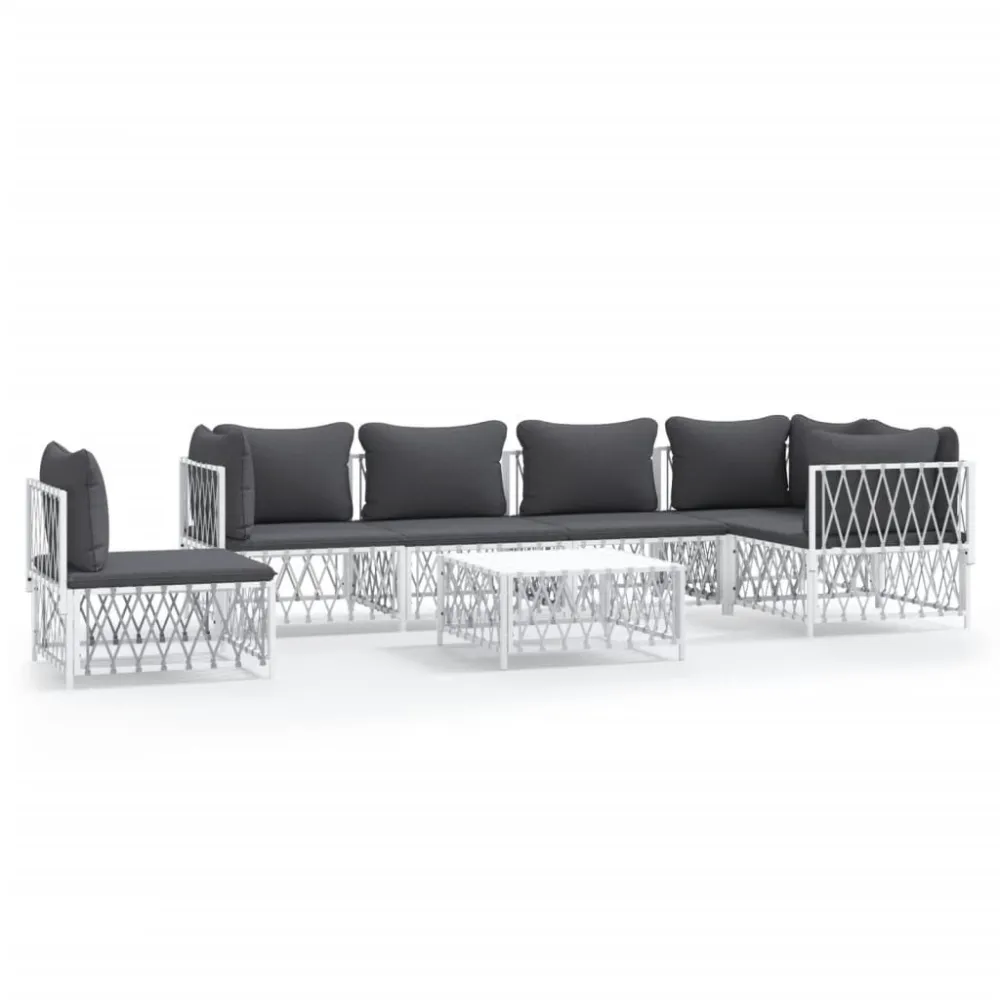 Cadeira de Balanço 7 pcs conjunto lounge de jardim com almofadões ço branco