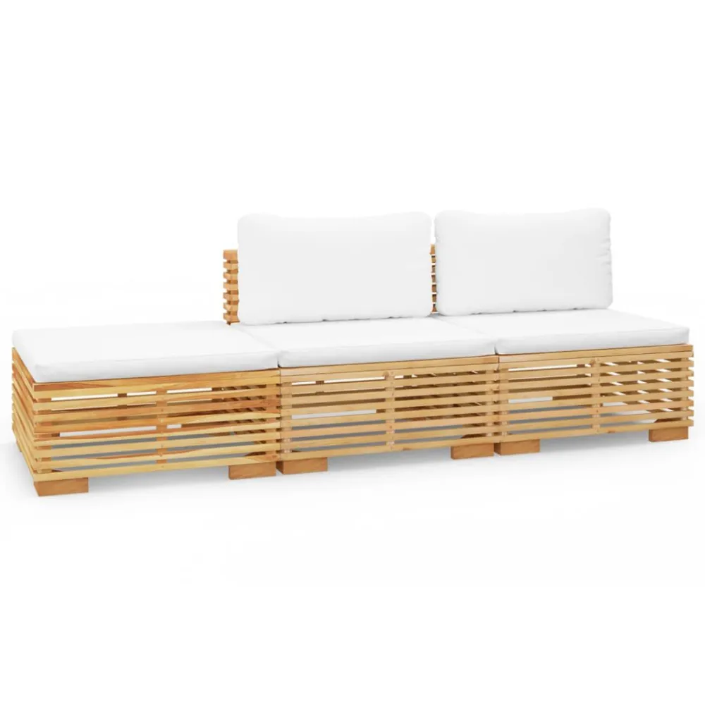 Cadeira de Balanço 3 pcs conjunto lounge jardim com almofadões madeira teca maciç