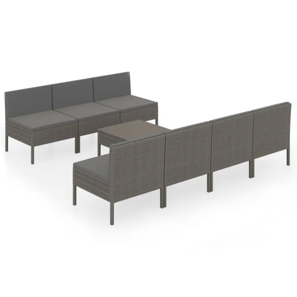 Cadeira de Balanço 8 pcs conjunto lounge de jardim com almofadões vime PE cinzento