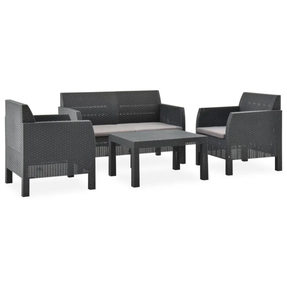 Cadeira de Balanço 4 pcs conjunto lounge jardim com almofadões vime PP antracite