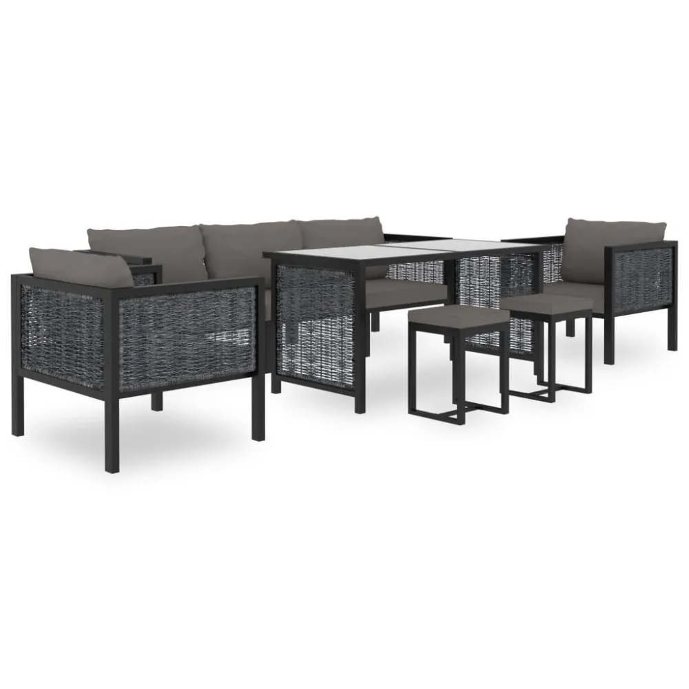 Cadeira de Balanço 8 pcs conjunto lounge de jardim com almofadões vime PE antracite