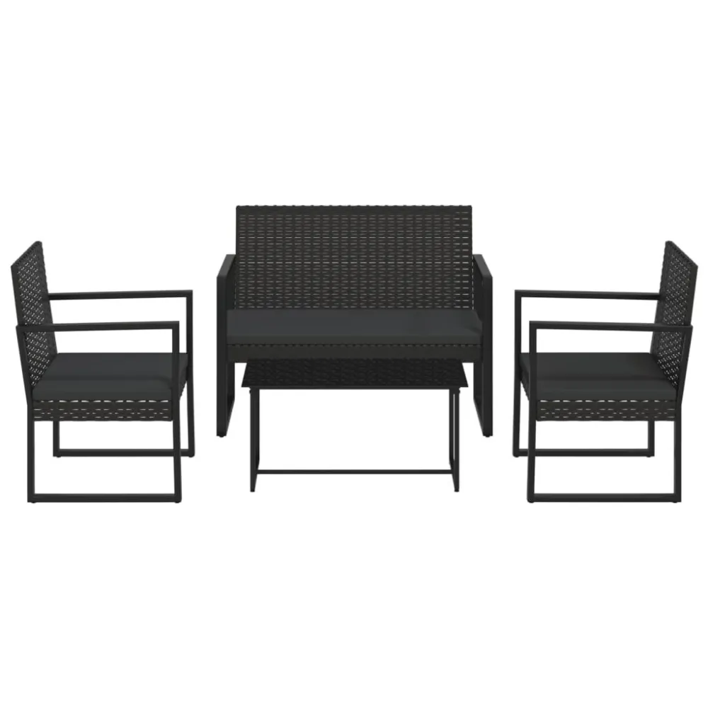 Cadeira de Balanço 4 pcs conjunto lounge de jardim com almofadões vime PE preto