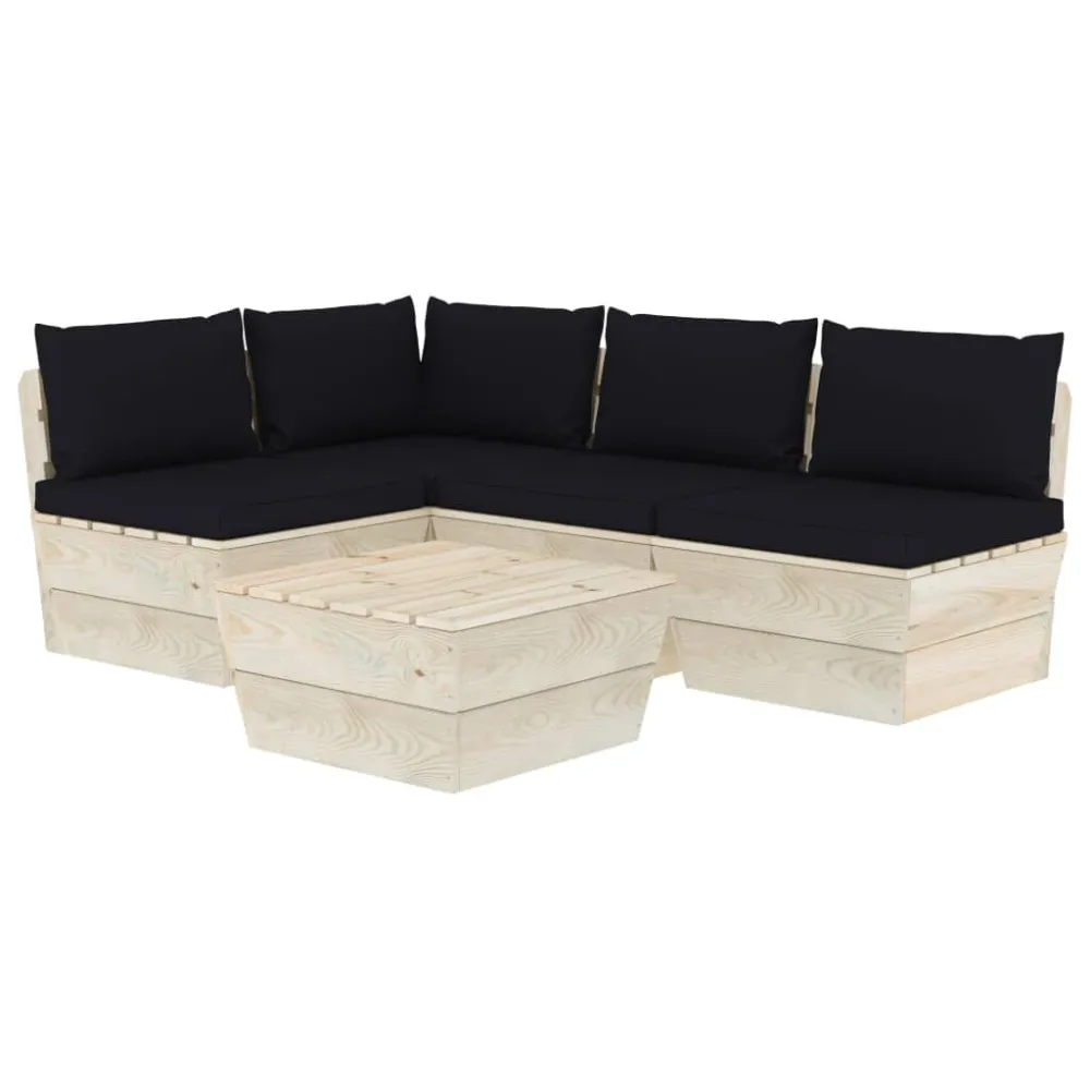 Cadeira de Balanço 5 pcs conjunto lounge de paletes + almofadões madeira de abeto