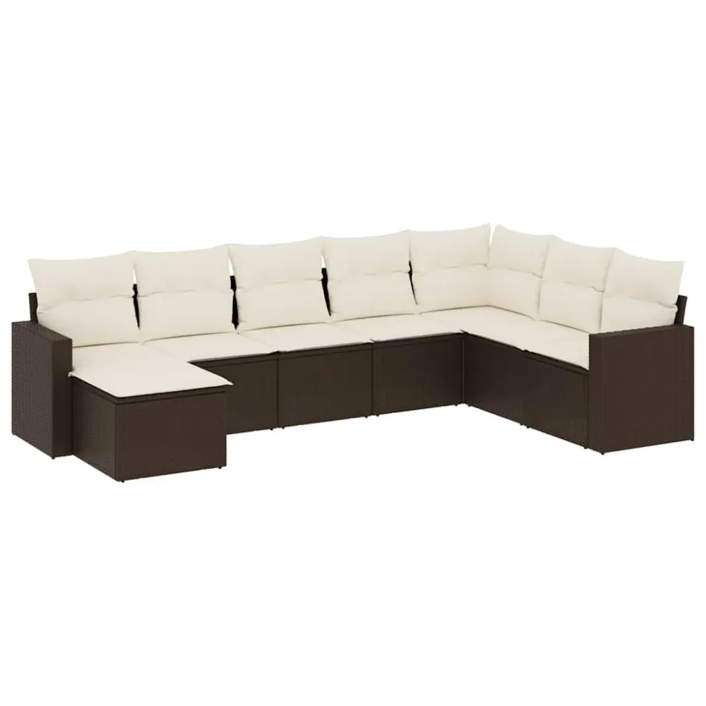 Cadeira de Balanço 8 pcs conjunto sofás de jardim com almofadões vime PE castanho