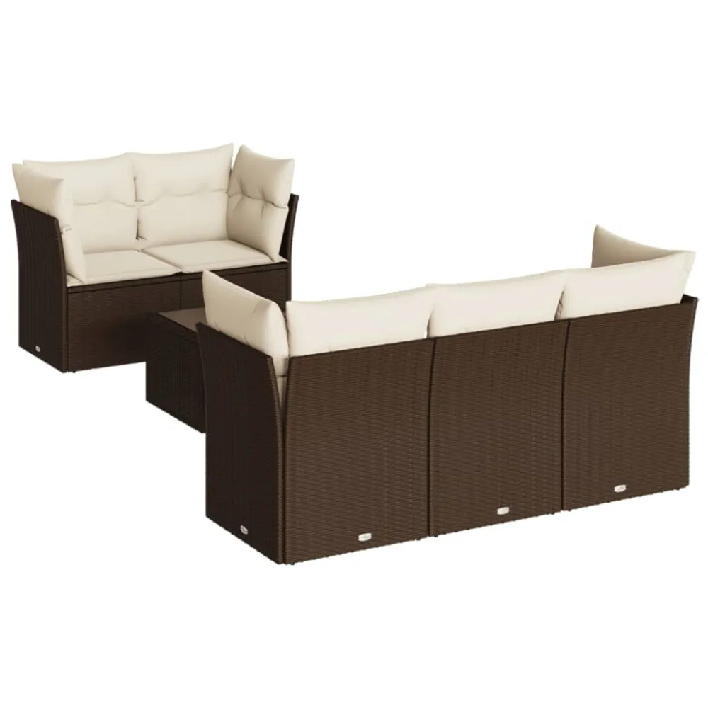 Cadeira de Balanço 6 pcs conjunto de sofás jardim com almofadões vime PE castanho